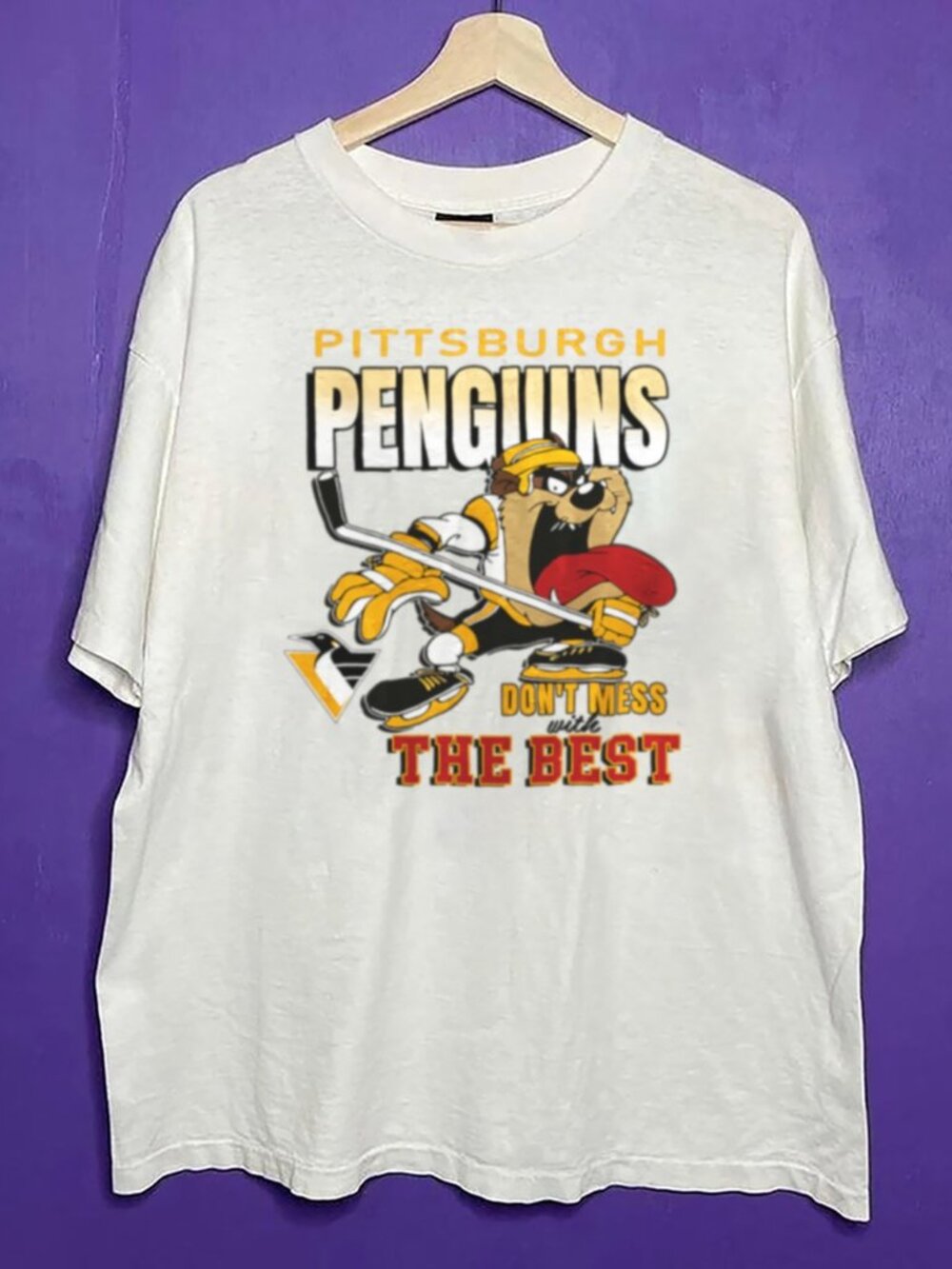 Vintage Pittsburgh Penguins Taz Looney Tunes Hockey Shirt, Penguins Shirt Tee